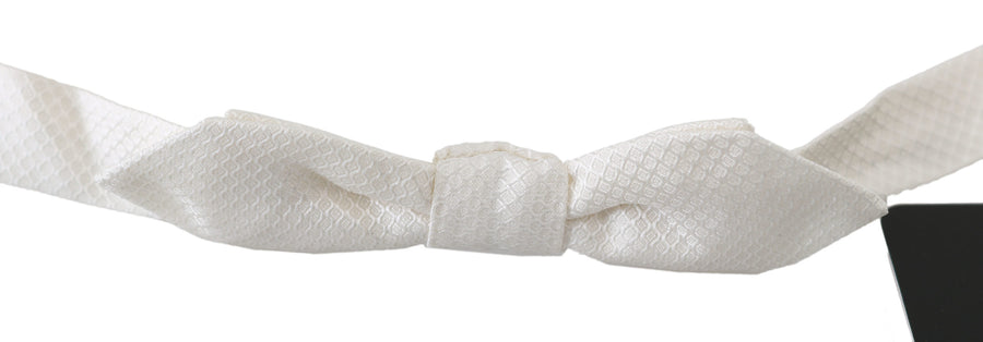 Dolce & Gabbana White 100% Silk Slim Adjustable Neck Bow Tie Mens