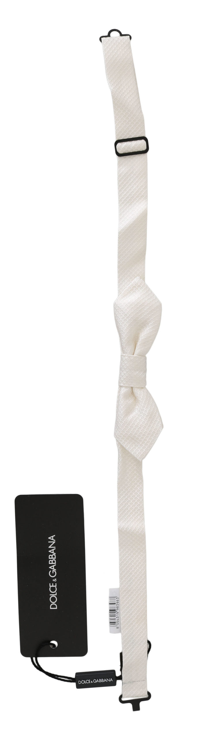 Dolce & Gabbana White 100% Silk Slim Adjustable Neck Bow Tie Mens
