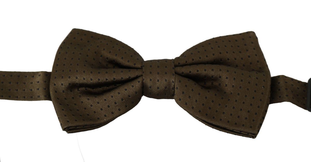 Dolce & Gabbana Brown Polka Dot Silk Adjustable Neck Papillon Men's Bow Tie