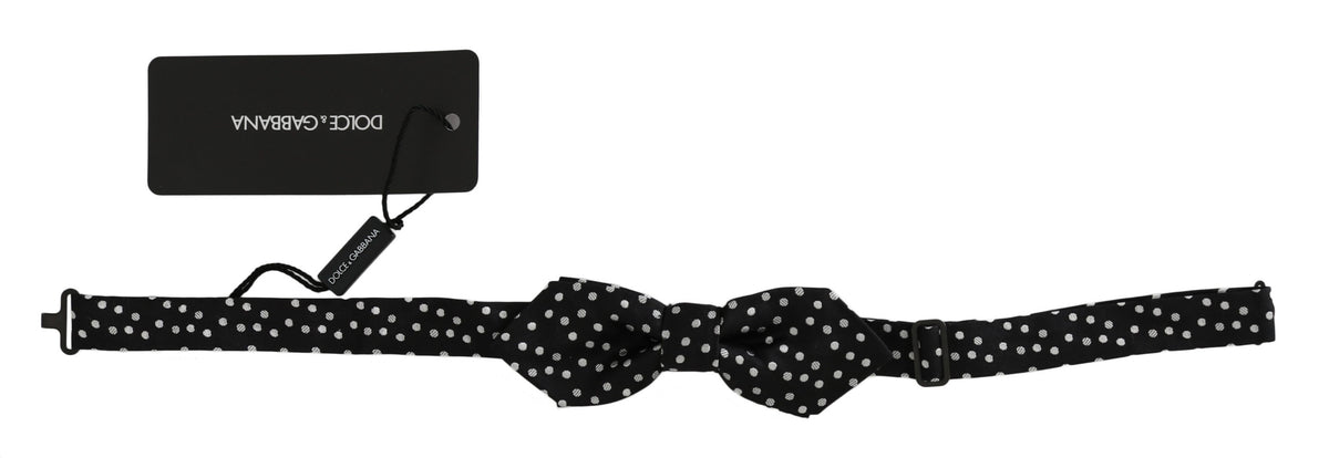 Dolce & Gabbana Black Polka Dot Silk Adjustable Neck Papillon Men's Bow Tie
