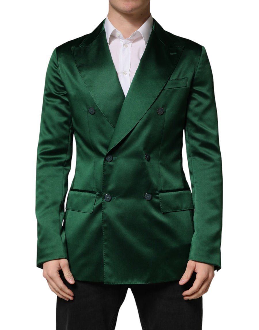 Dolce & Gabbana Green Satin Double-Breasted Blazer