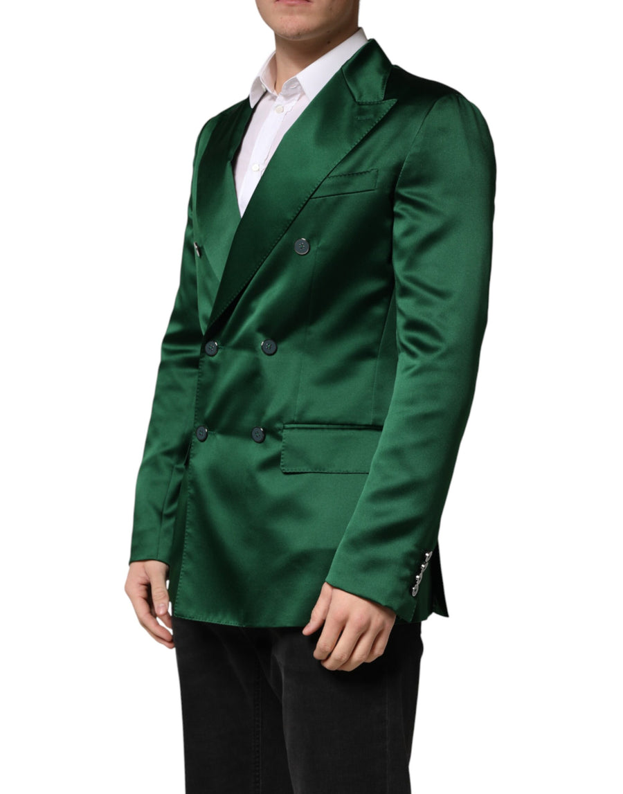Dolce & Gabbana Green Satin Double-Breasted Blazer