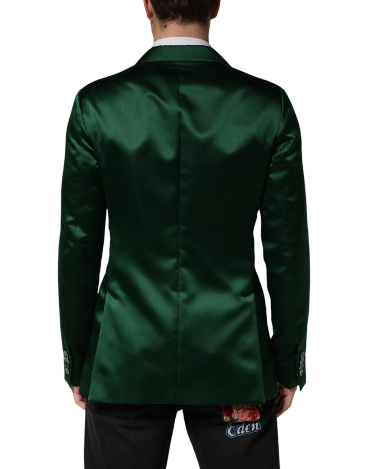 Dolce & Gabbana Green Satin Double-Breasted Blazer