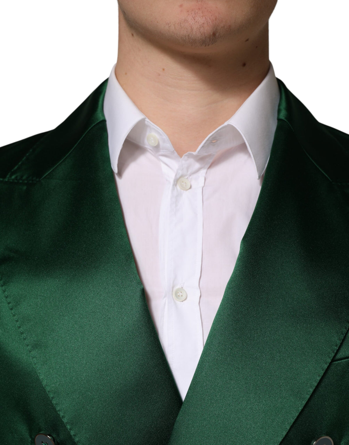 Dolce & Gabbana Green Satin Double-Breasted Blazer