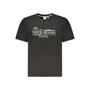 Pepe Jeans schwarzes Herren Baumwoll-T-Shirt mit Logo und Rundhalsausschnitt