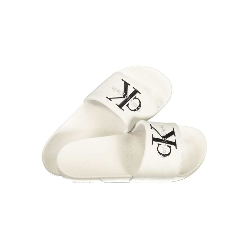 Calvin Klein weiße Herren-Slipper aus Polyurethan mit Logo-Stickerei