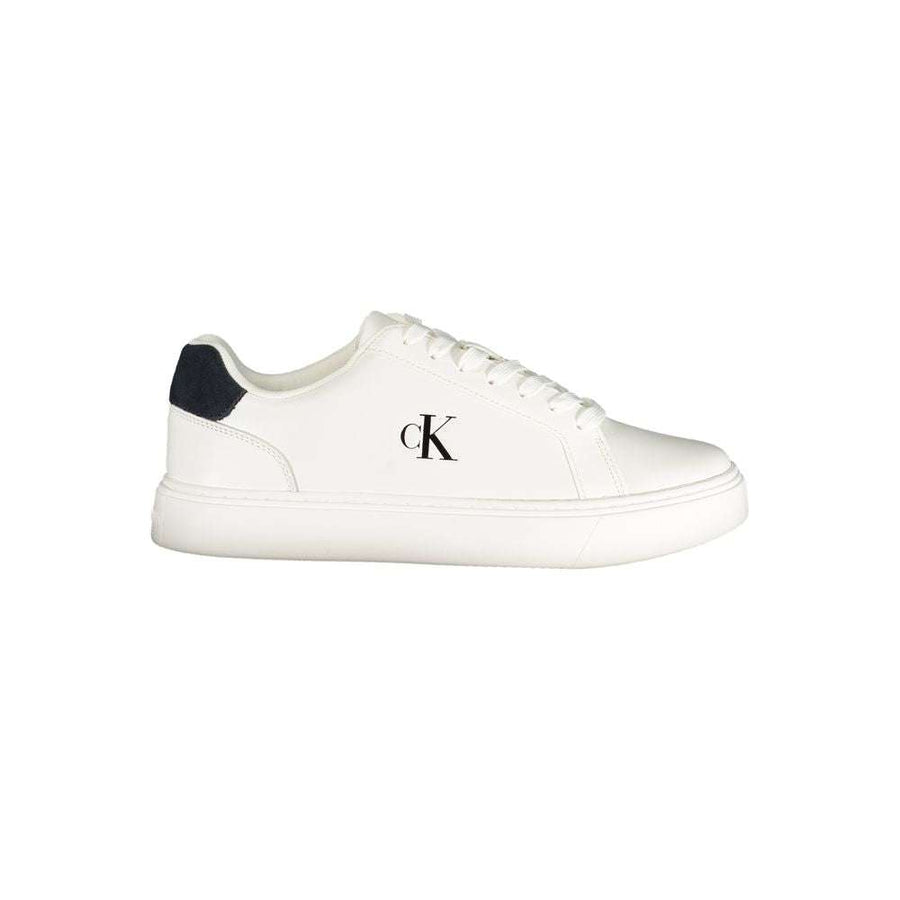 Calvin Klein Bianco Poliuretano Uomo Sneaker in white with blue accents and CK logo on tongue