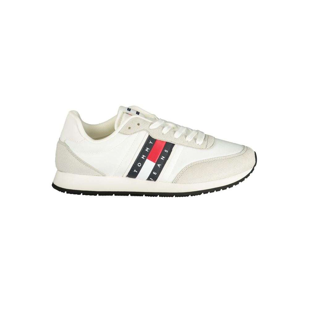 Weiße Tommy Hilfiger Herren-Sneaker aus Polyurethan mit Logo und Kontrastdetails