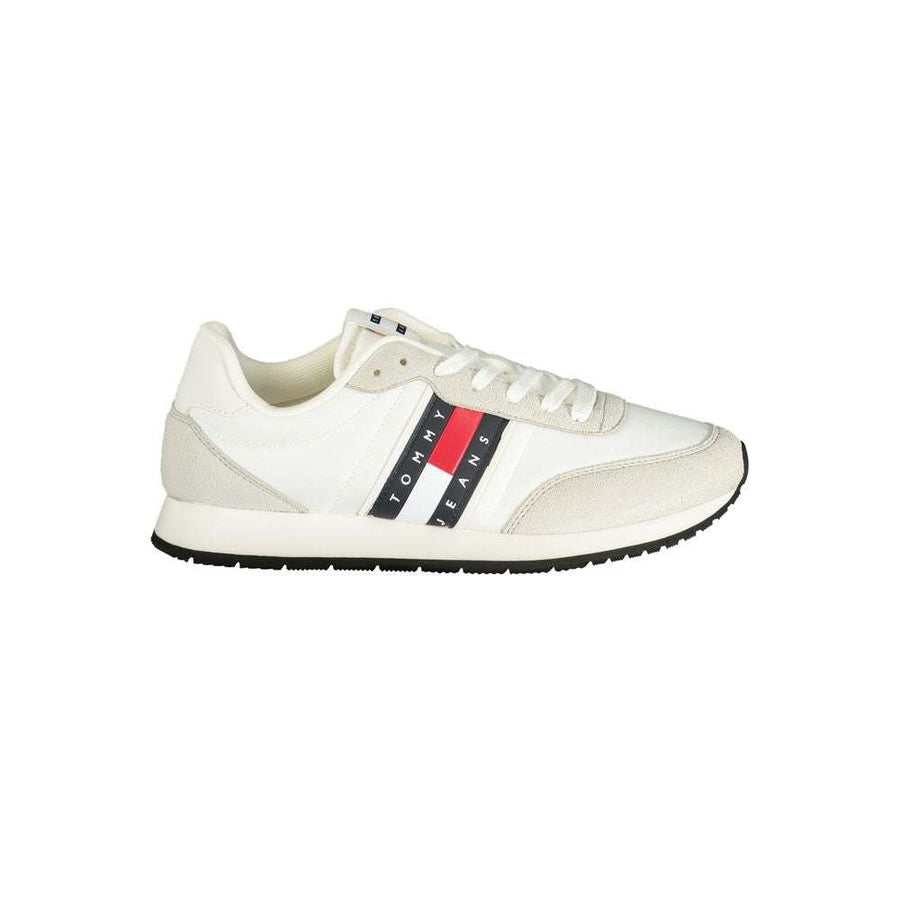 Weiße Tommy Hilfiger Herren-Sneaker aus Polyurethan mit Logo und Kontrastdetails