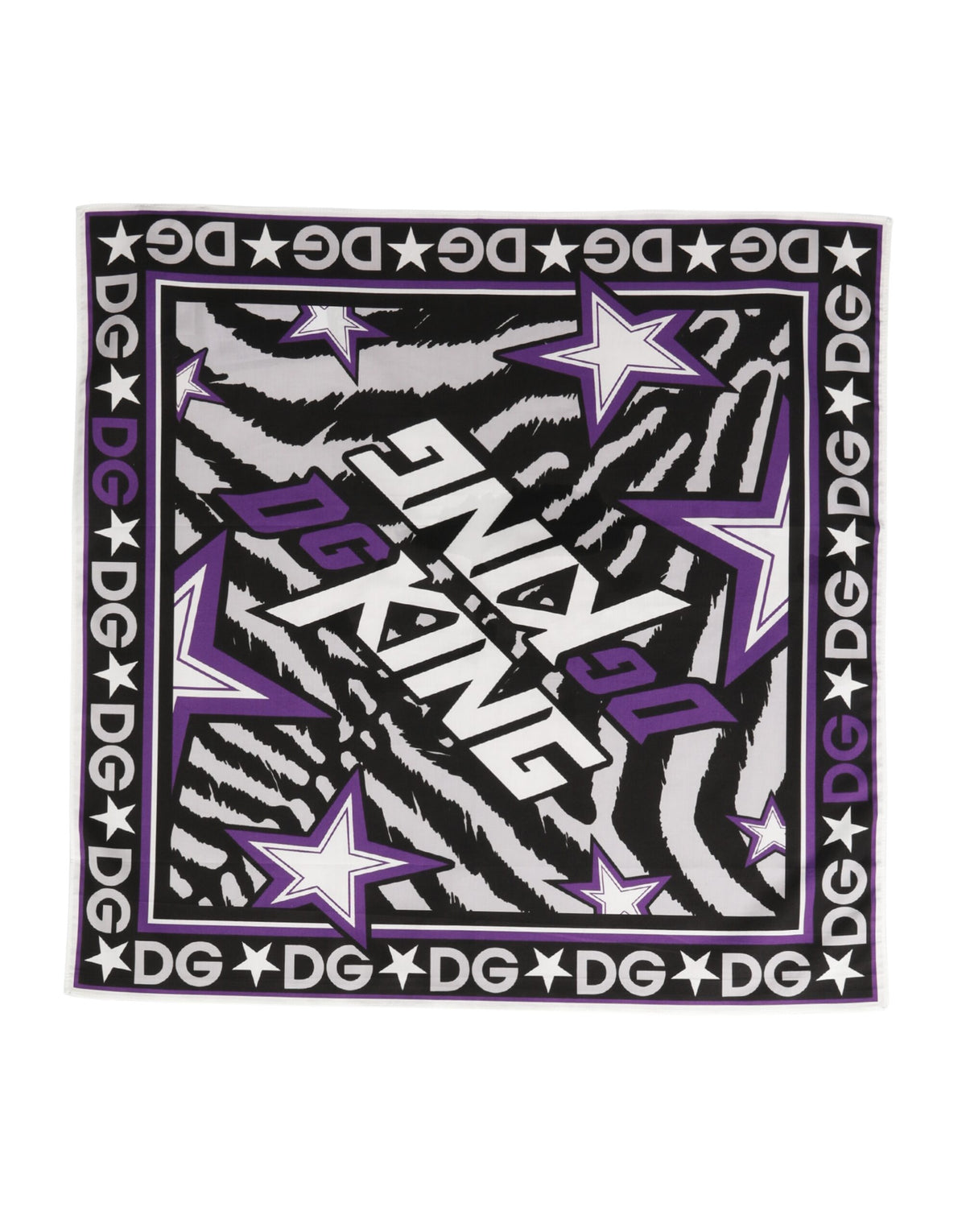 Dolce & Gabbana Black Purple DG King Cotton Foulard Scarf 51cm x 49.5cm