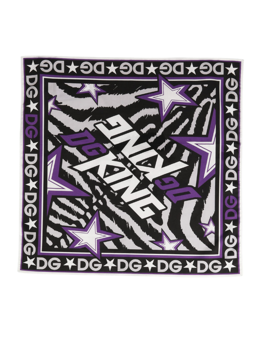 Dolce & Gabbana Black Purple DG King Cotton Foulard Scarf 51cm x 49.5cm