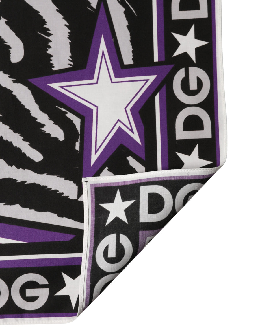 Dolce & Gabbana Black Purple DG King Cotton Foulard Scarf 51cm x 49.5cm