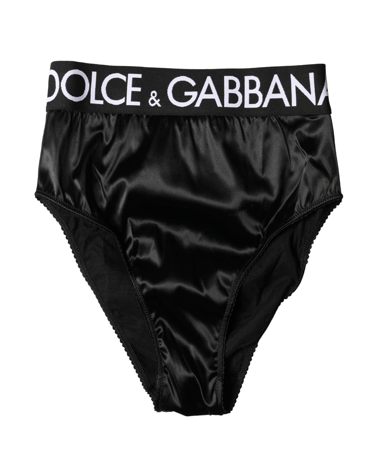 Dolce & Gabbana Women's High-Waist Logo Satin Briefs in Black