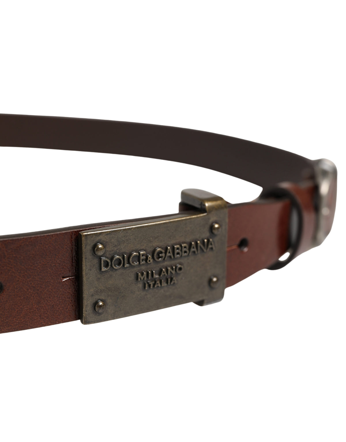 Dolce & Gabbana Men's Brown Leather Belt with Logo and Metal Buckle