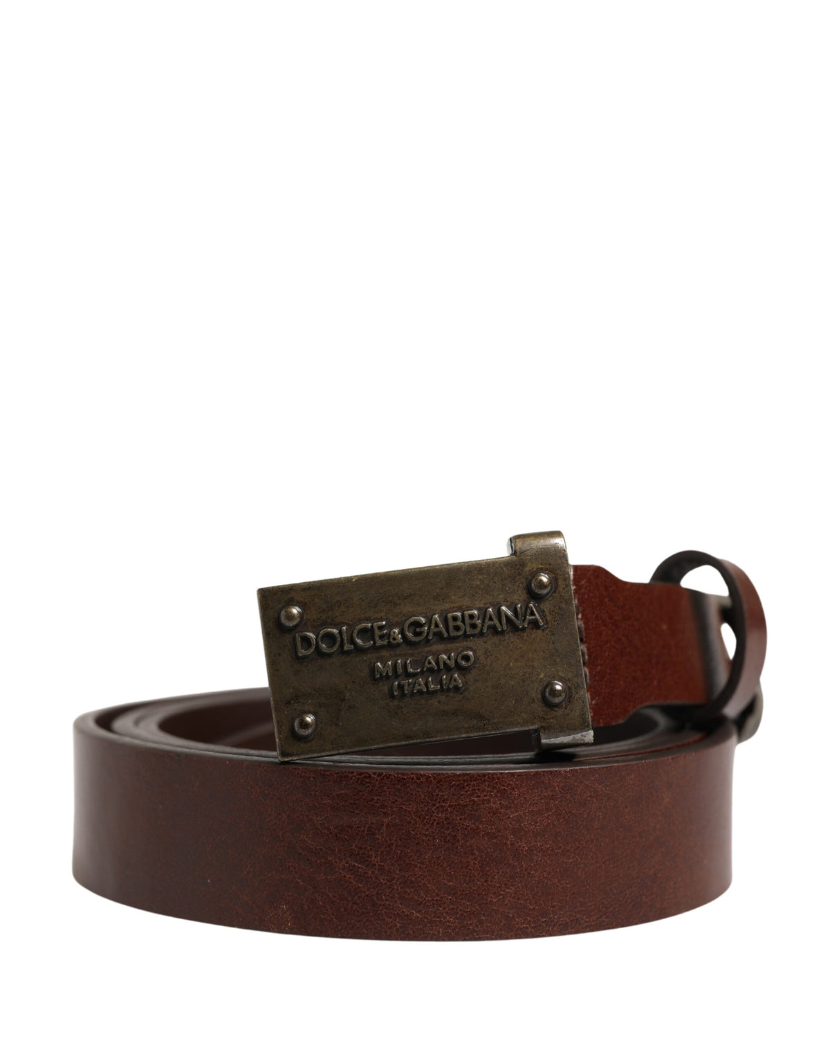 Dolce & Gabbana Men's Brown Leather Belt with Logo and Metal Buckle