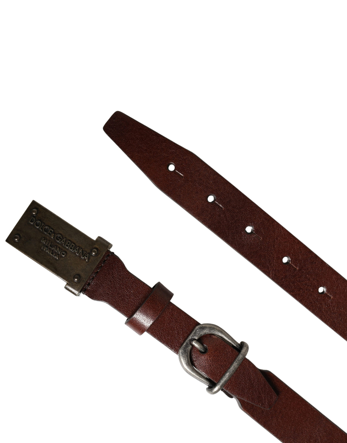 Dolce & Gabbana Men's Brown Leather Belt with Logo and Metal Buckle