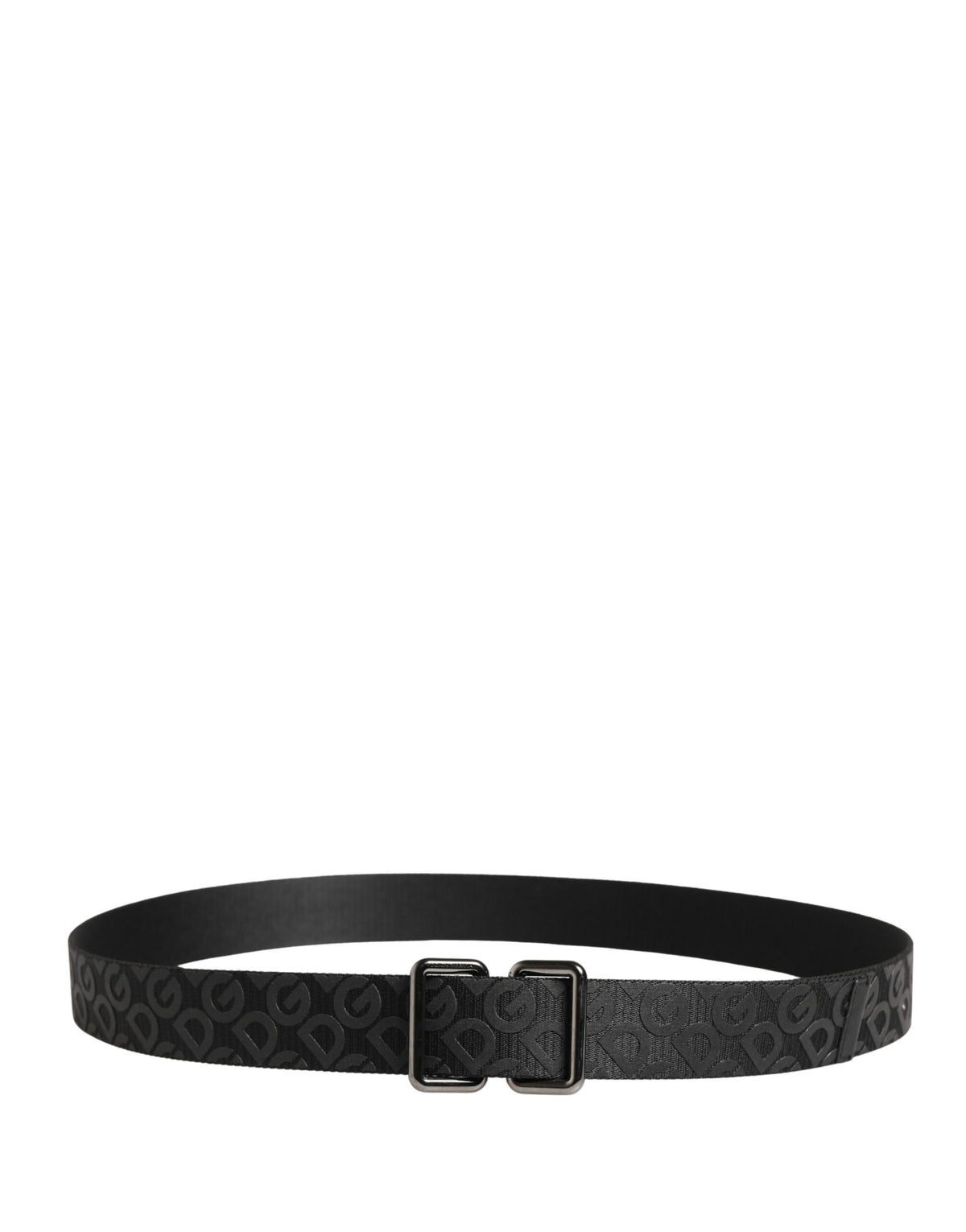 Dolce & Gabbana Black Belt with Logo Monogram and Silver Metal Buckle