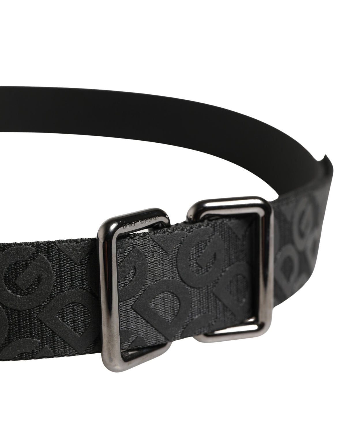 Dolce & Gabbana Black Belt with Logo Monogram and Silver Metal Buckle