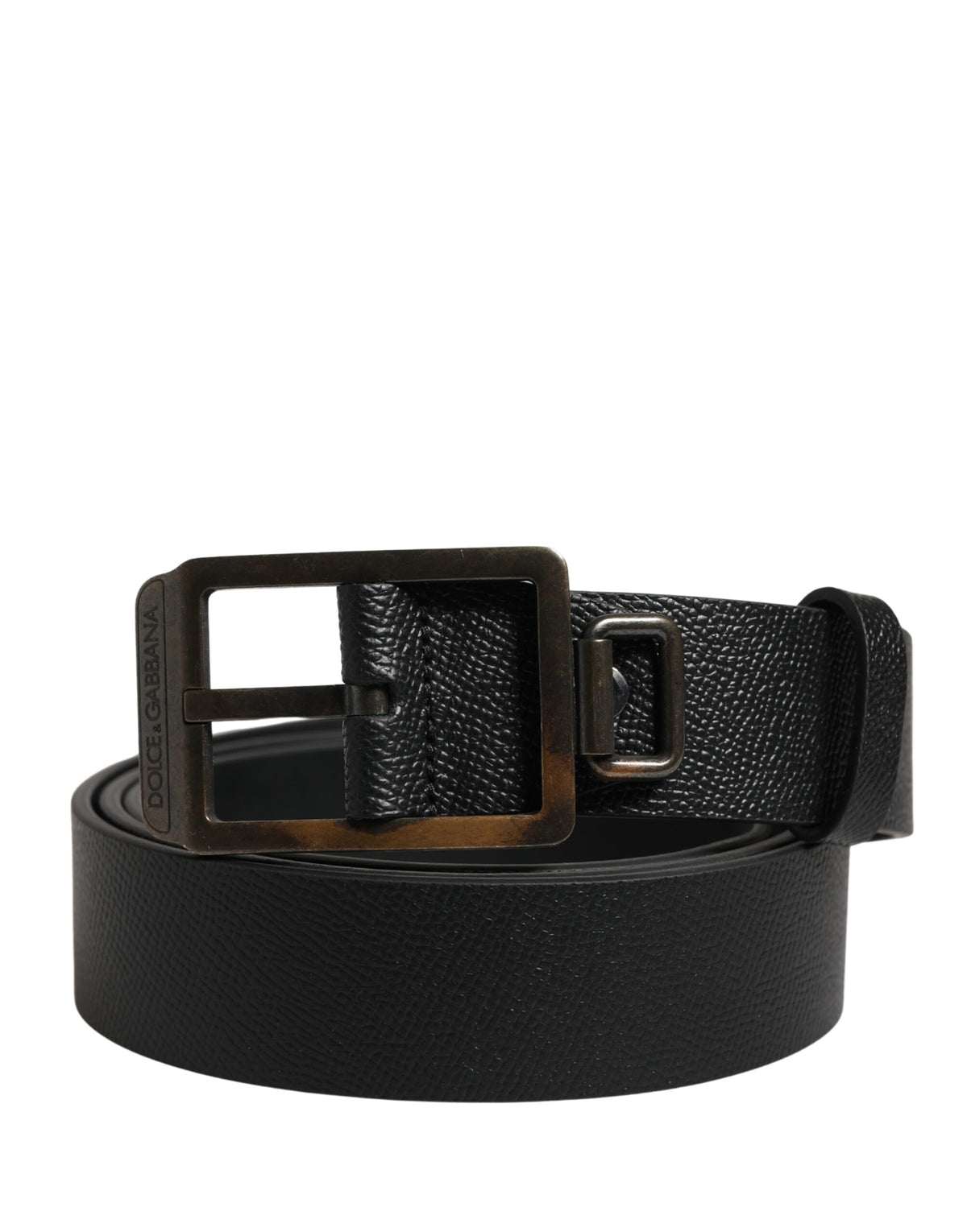 Dolce & Gabbana Black Calfskin Belt with Gold Metal Buckle