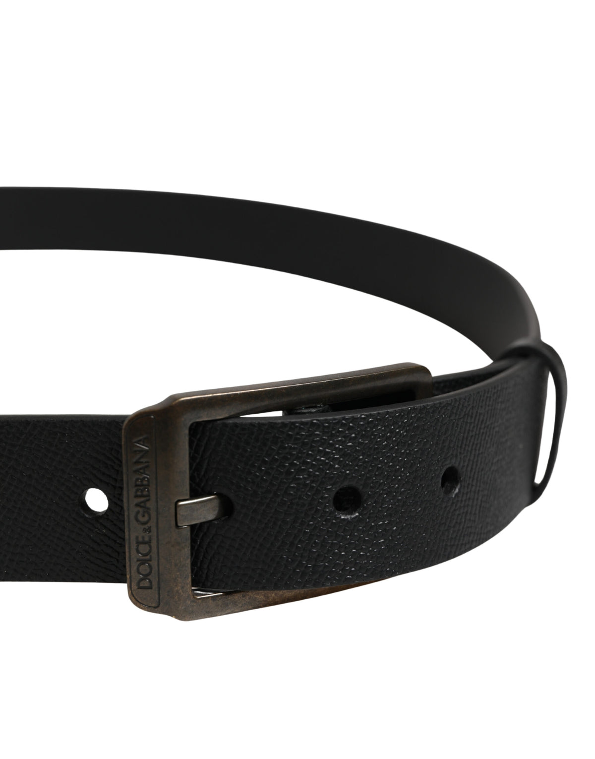 Dolce & Gabbana Black Calfskin Belt with Gold Metal Buckle