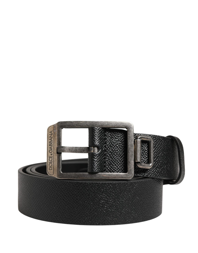 Dolce & Gabbana Black Calfskin Belt with Silver Metal Buckle