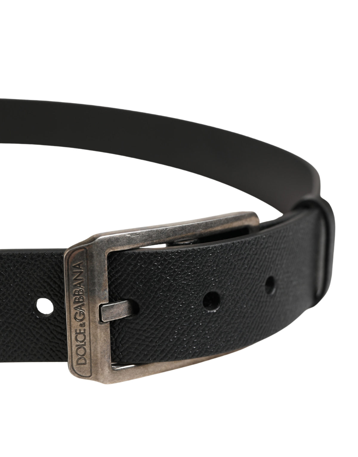 Dolce & Gabbana Black Calfskin Belt with Silver Metal Buckle