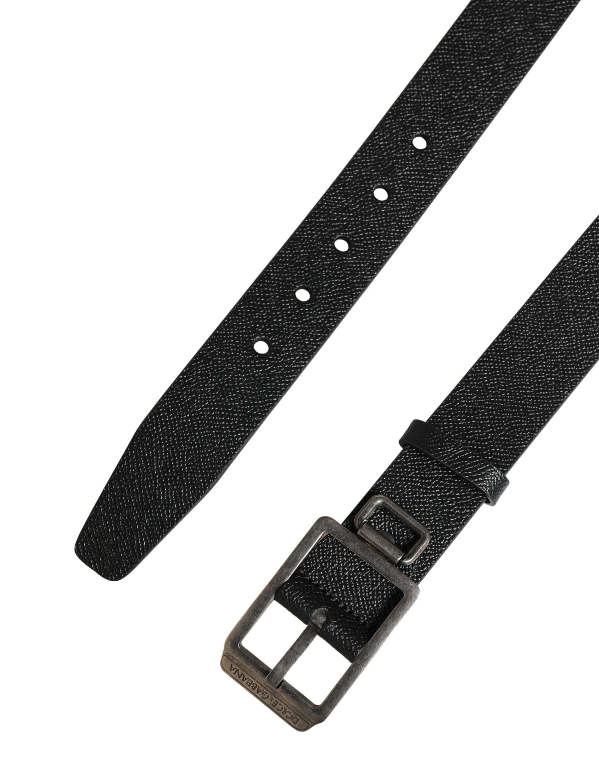 Dolce & Gabbana Black Calfskin Belt with Silver Metal Buckle