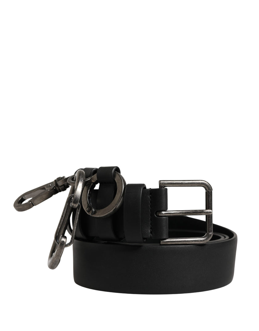 Dolce & Gabbana Black Calfskin Belt with Silver Metal Buckle