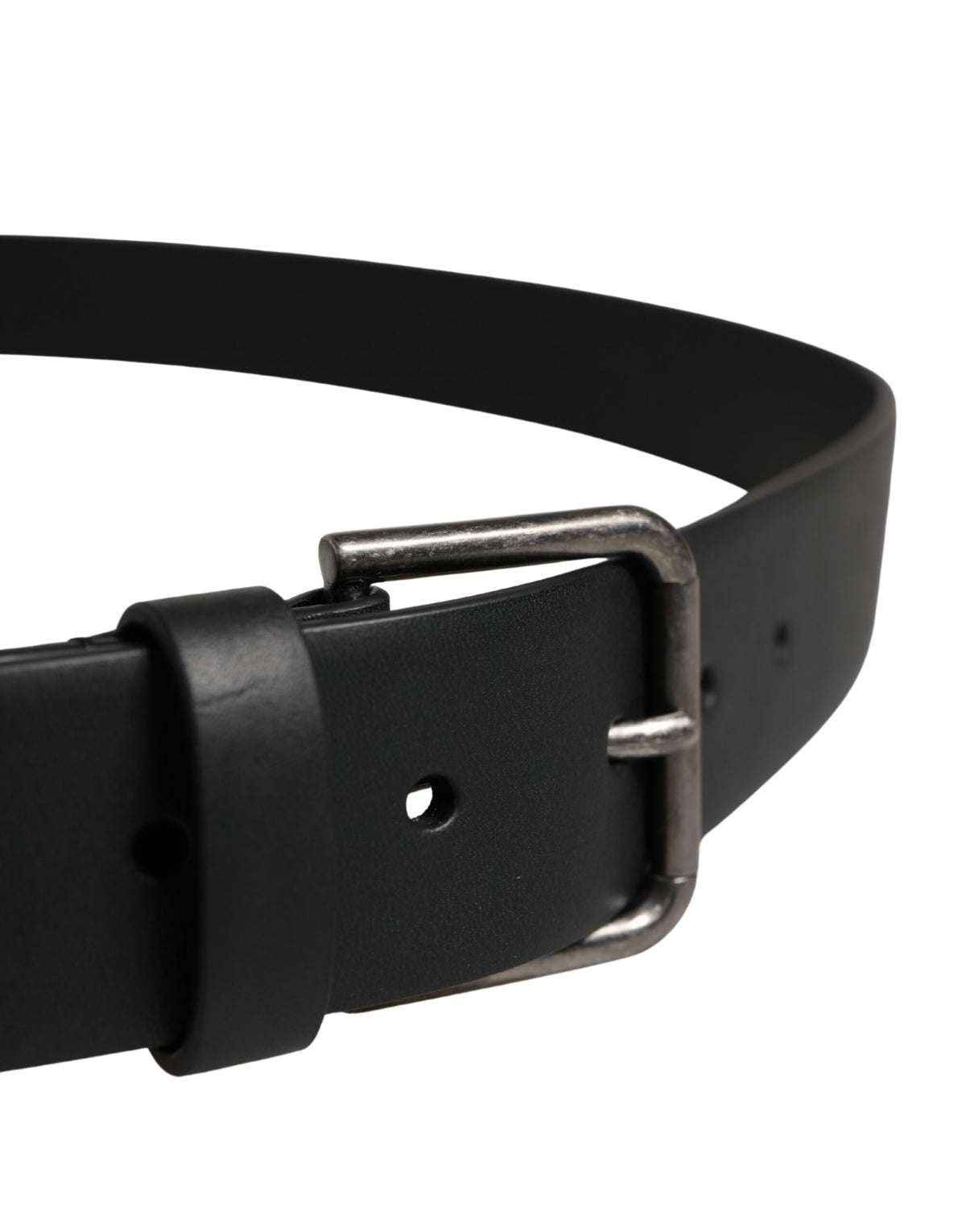 Dolce & Gabbana Black Calfskin Belt with Silver Metal Buckle