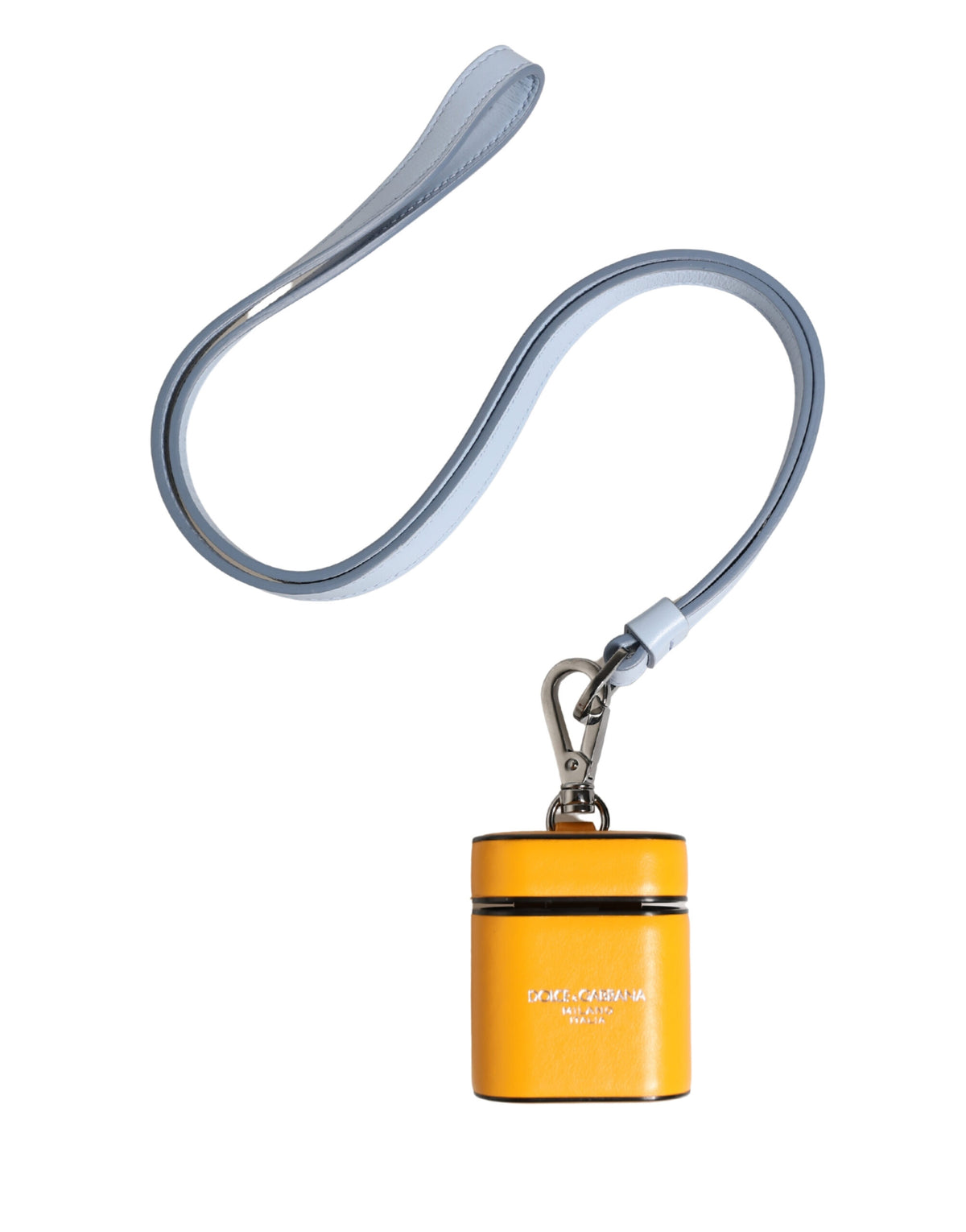Dolce & Gabbana yellow calf leather AirPods case with logo, flap closure and strap
