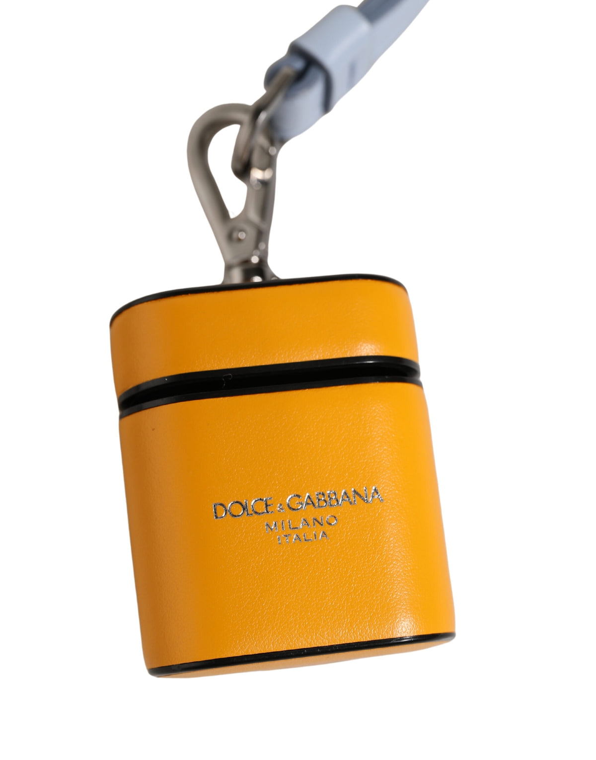 Dolce & Gabbana yellow calf leather AirPods case with logo, flap closure and strap