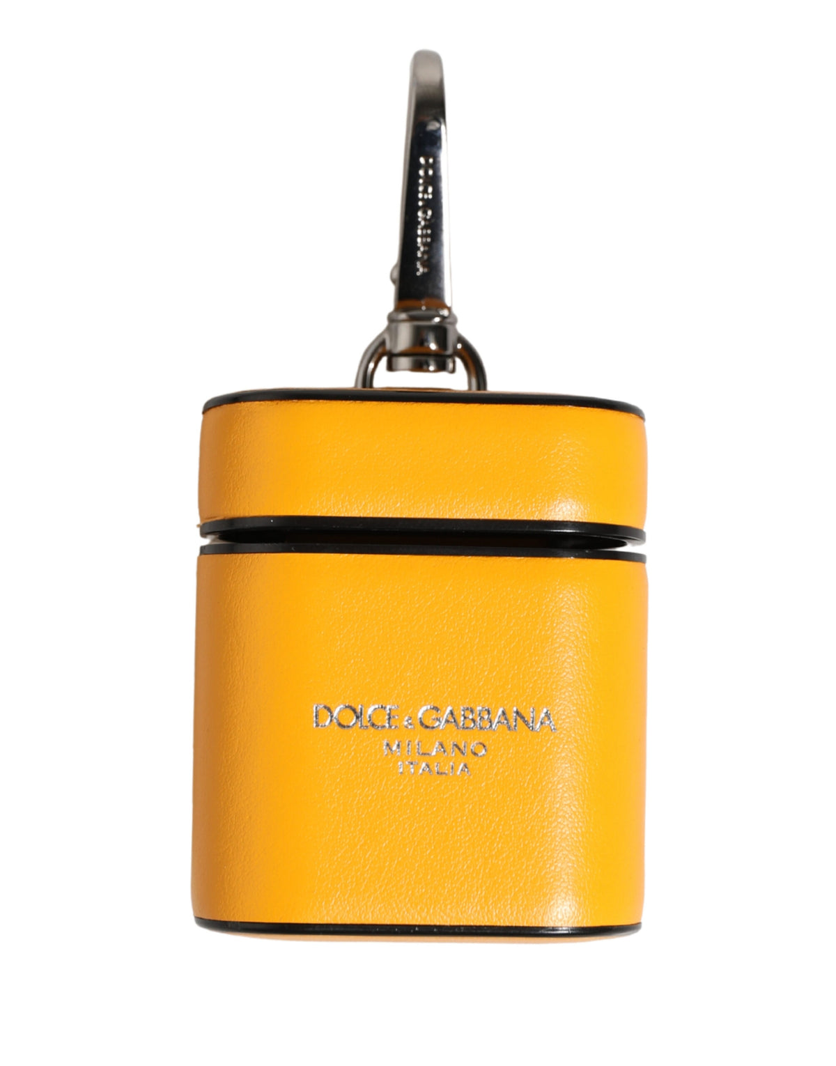Dolce & Gabbana yellow calf leather AirPods case with logo, flap closure and strap