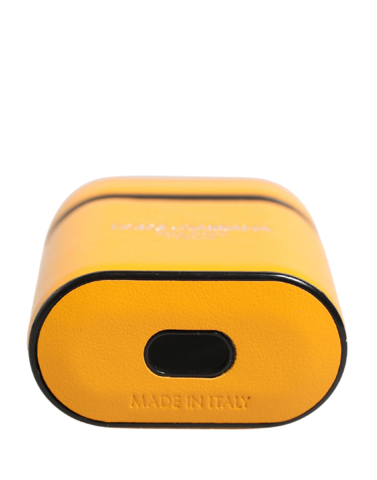 Dolce & Gabbana yellow calf leather AirPods case with logo, flap closure and strap