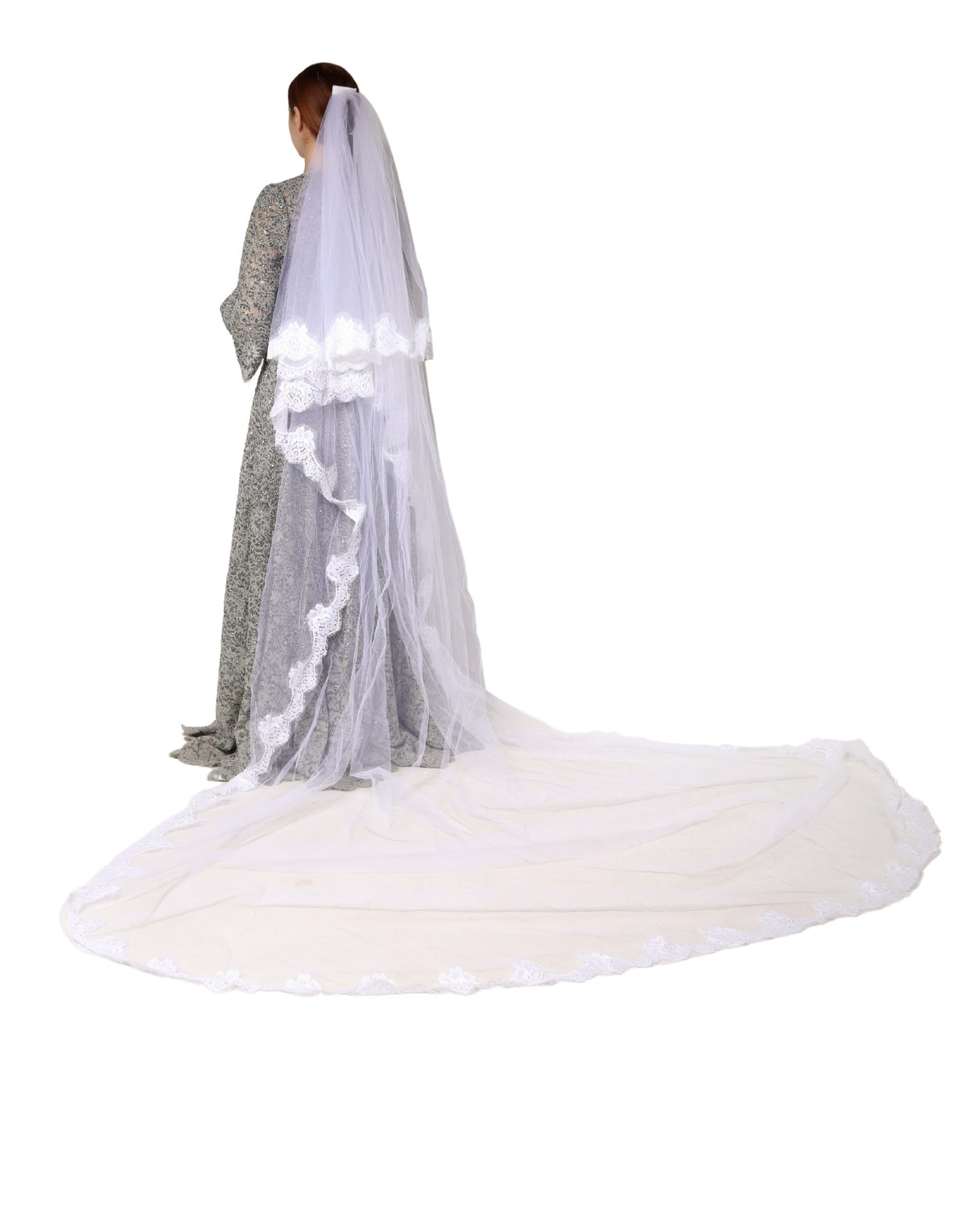 Dolce & Gabbana veil in white floral lace, nylon, floor-length, 3 m long