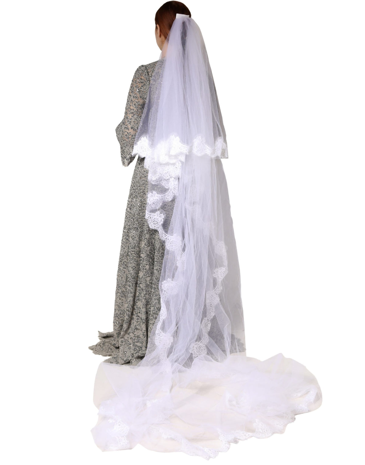 Dolce & Gabbana veil in white floral lace, nylon, floor-length, 3 m long
