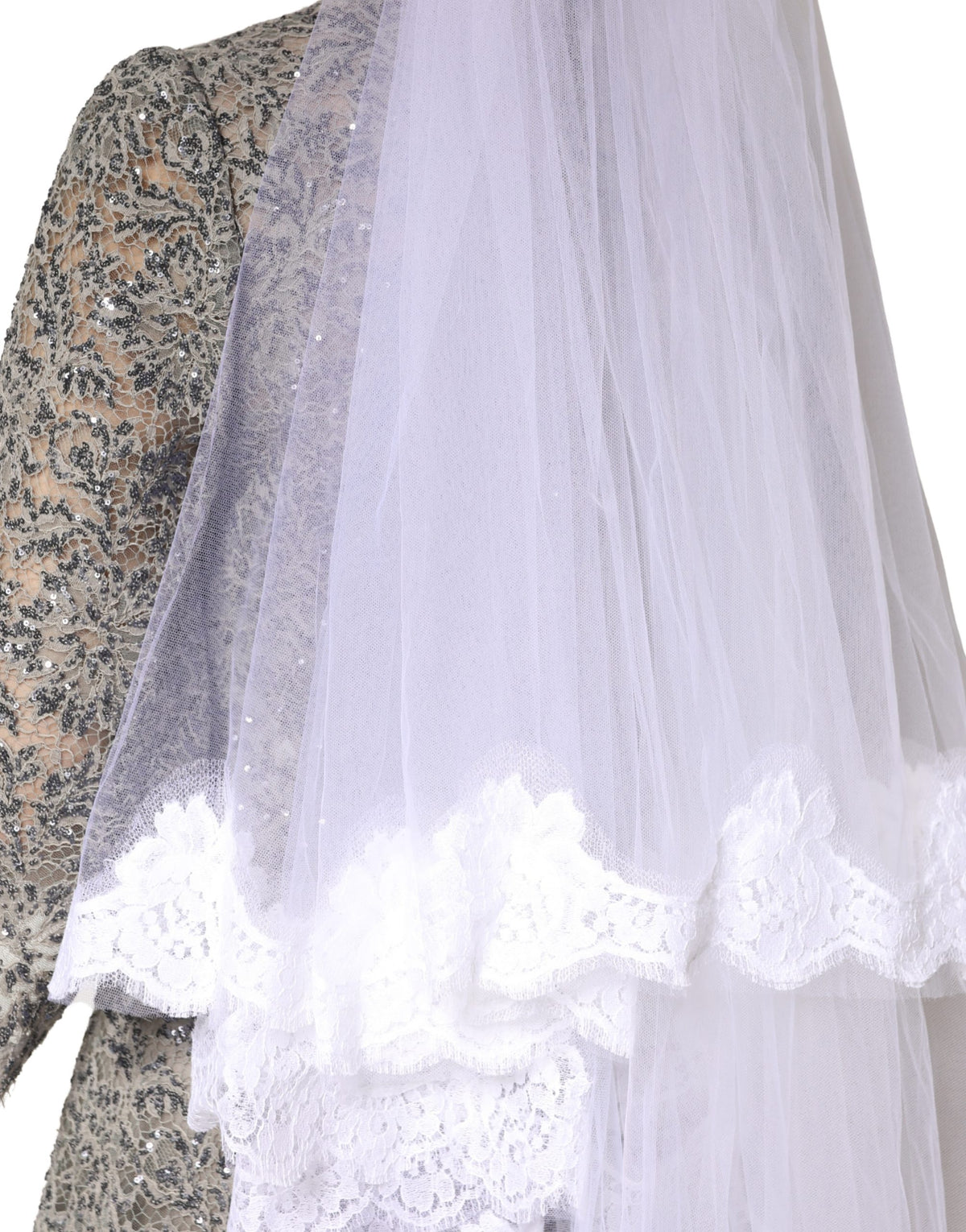 Dolce & Gabbana veil in white floral lace, nylon, floor-length, 3 m long