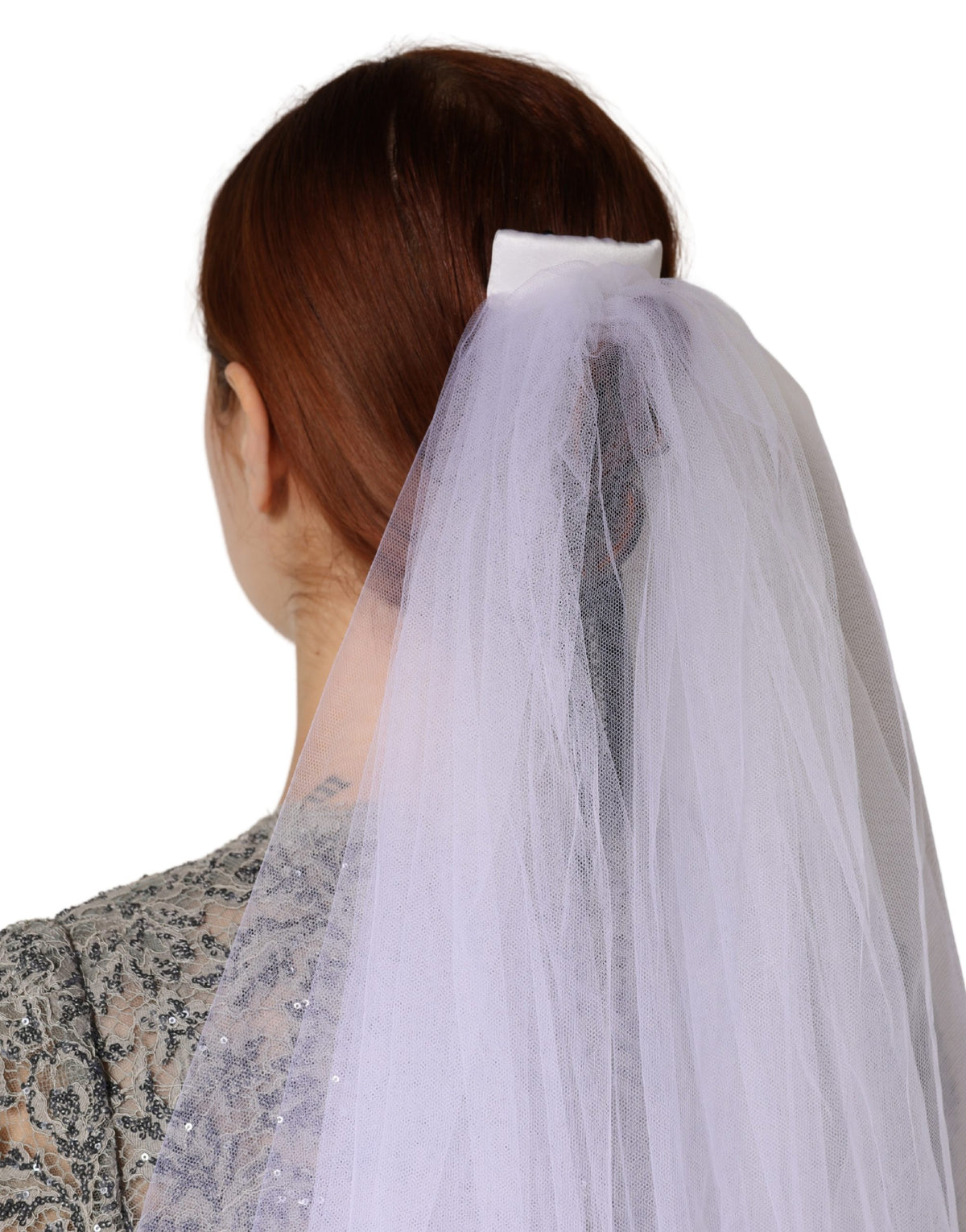 Dolce & Gabbana veil in white floral lace, nylon, floor-length, 3 m long