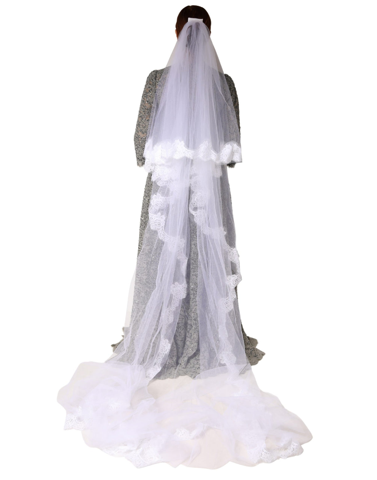 Dolce & Gabbana veil in white floral lace, nylon, floor-length, 3 m long