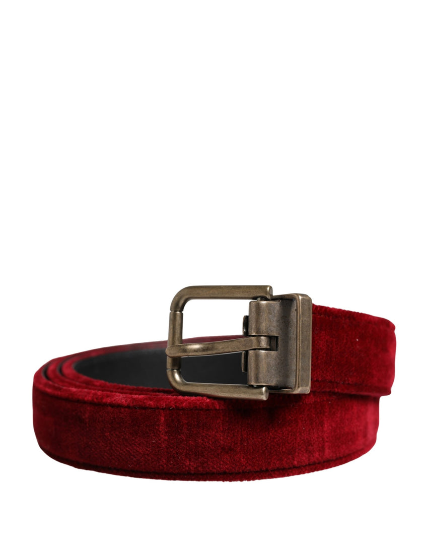 Dolce & Gabbana Herren Gürtel aus burgunderrotem Samt und Baumwolle mit Metallschnalle