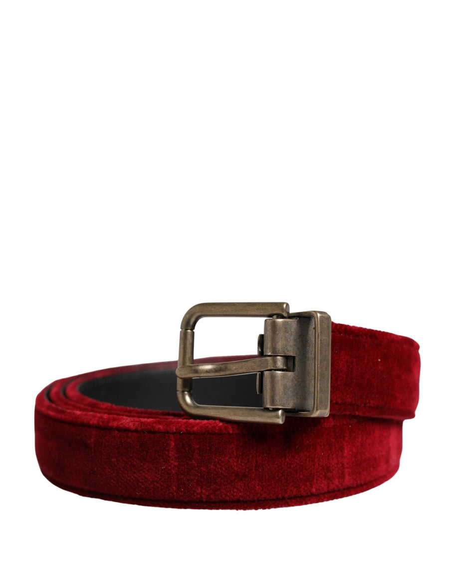 Dolce & Gabbana Men's Belt in Burgundy Velvet and Cotton with Metal Buckle