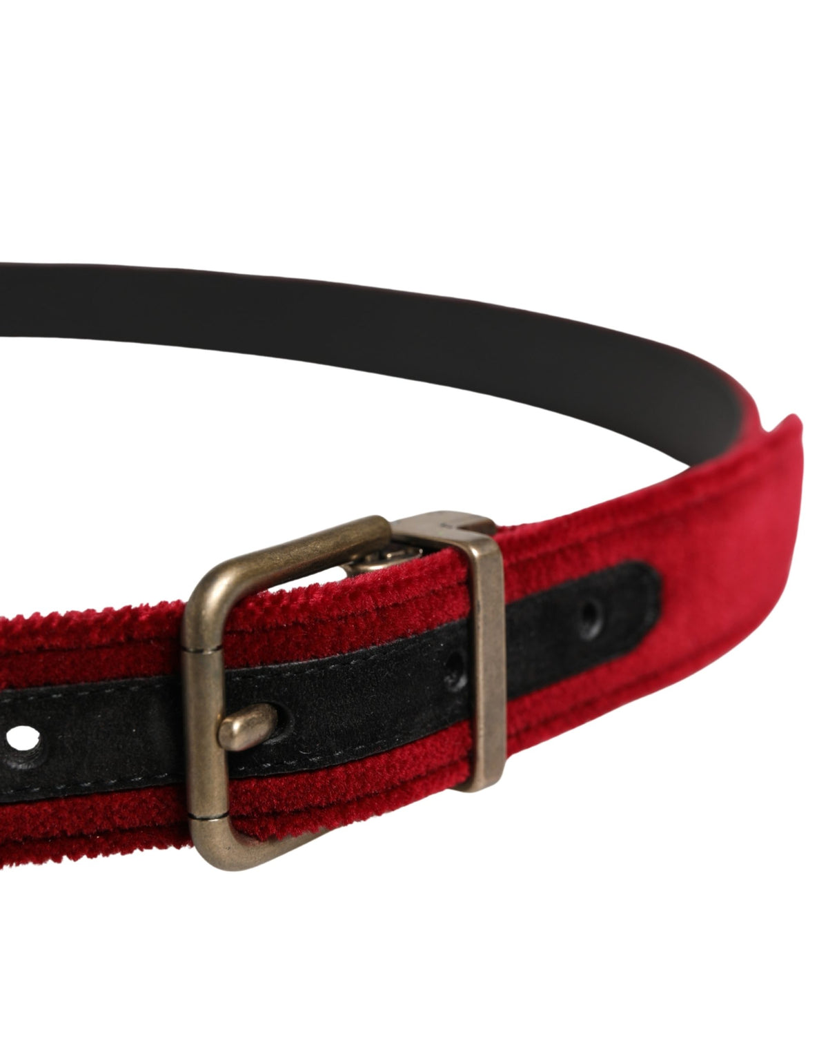Dolce & Gabbana Men's Belt in Burgundy Velvet and Cotton with Metal Buckle