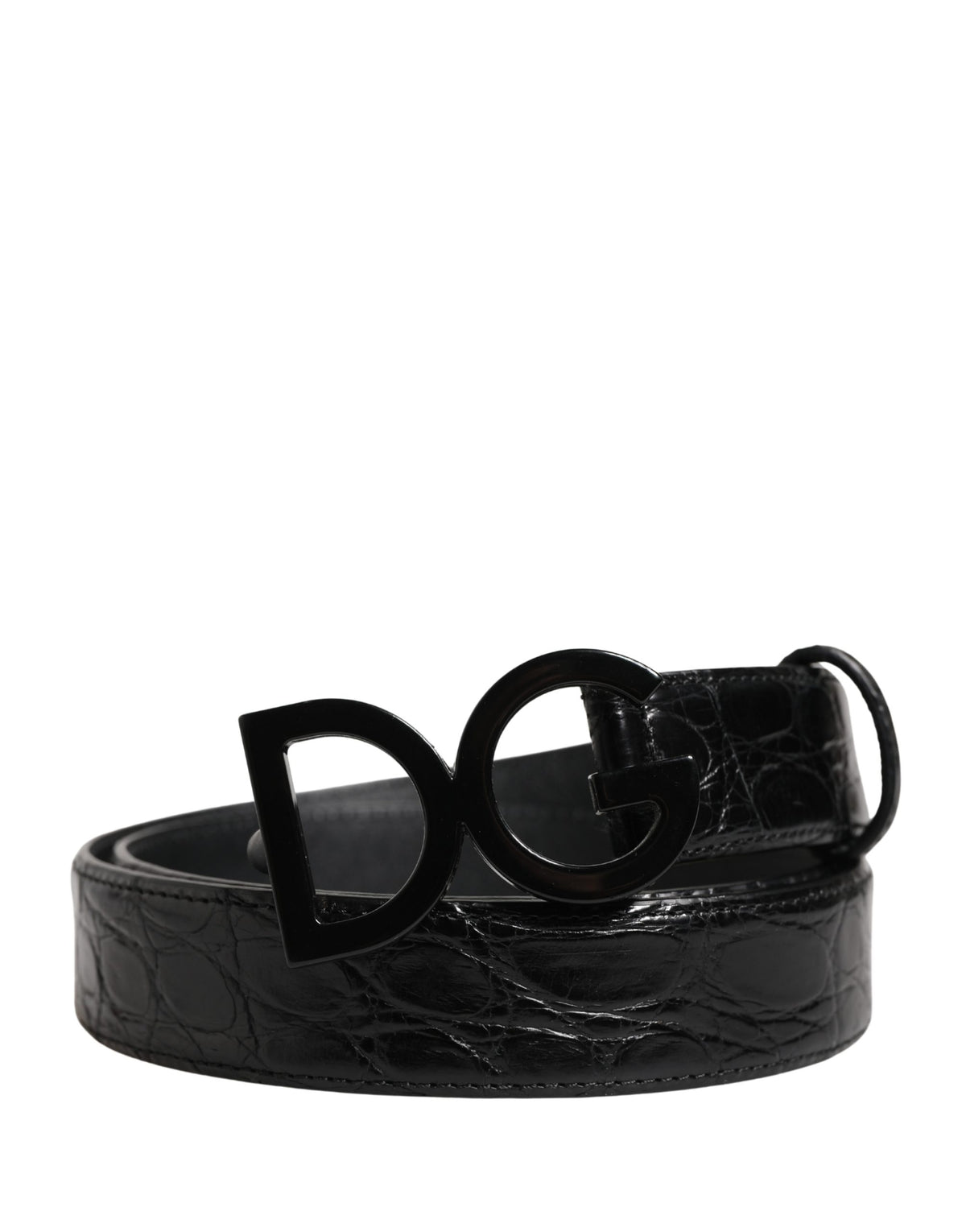 Dolce & Gabbana Men's Black Exotic Leather Belt with Logo Buckle