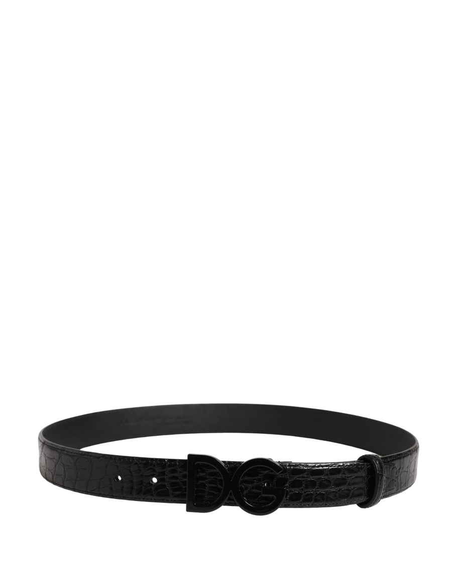 Dolce & Gabbana Men's Black Exotic Leather Belt with Logo Buckle