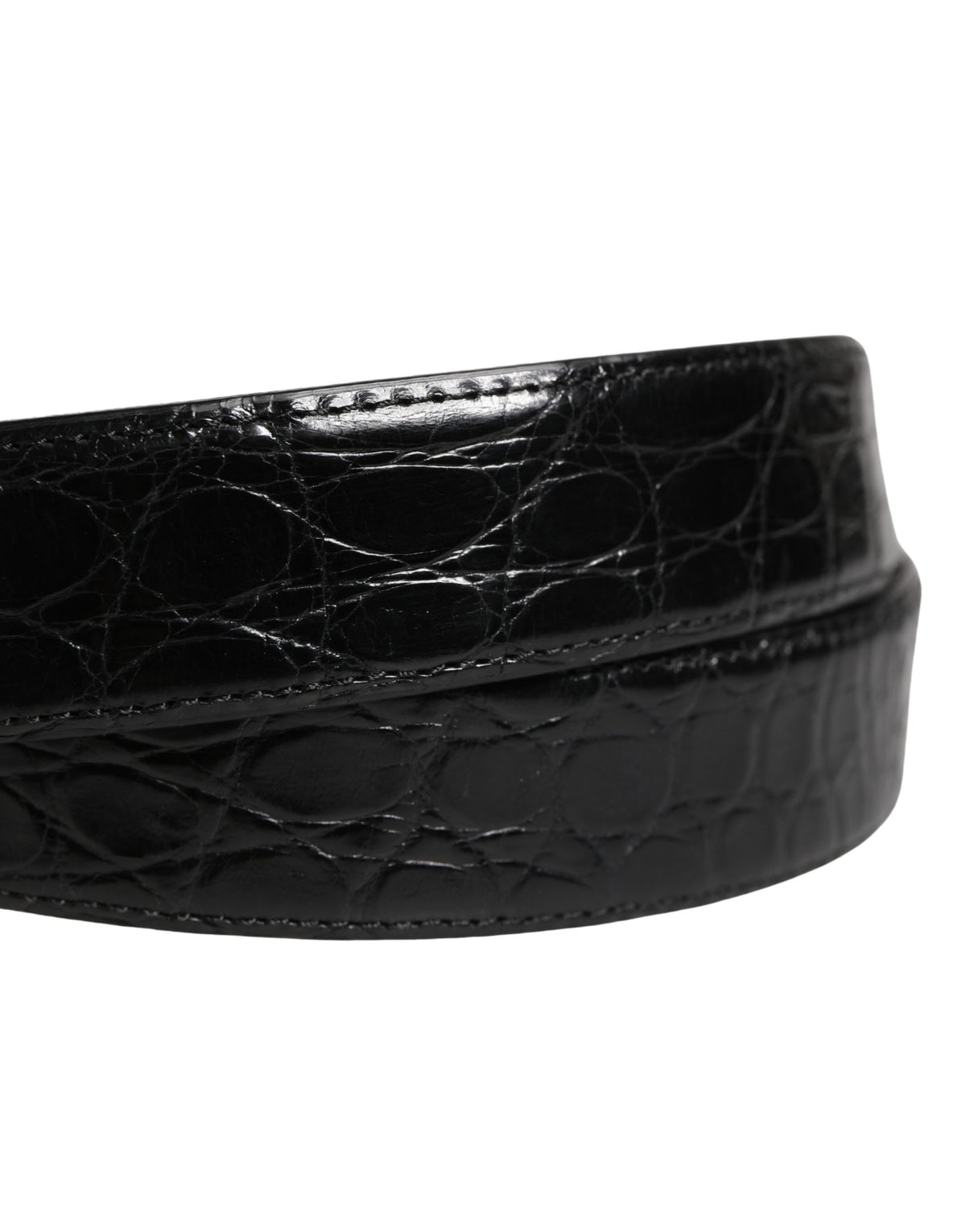 Dolce & Gabbana Men's Black Exotic Leather Belt with Logo Buckle