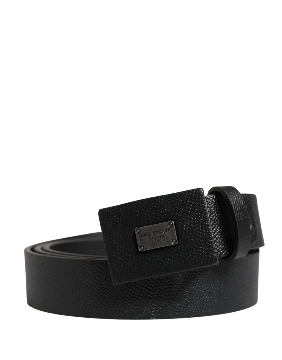 Dolce & Gabbana Men's Black Calfskin Belt with Square Buckle