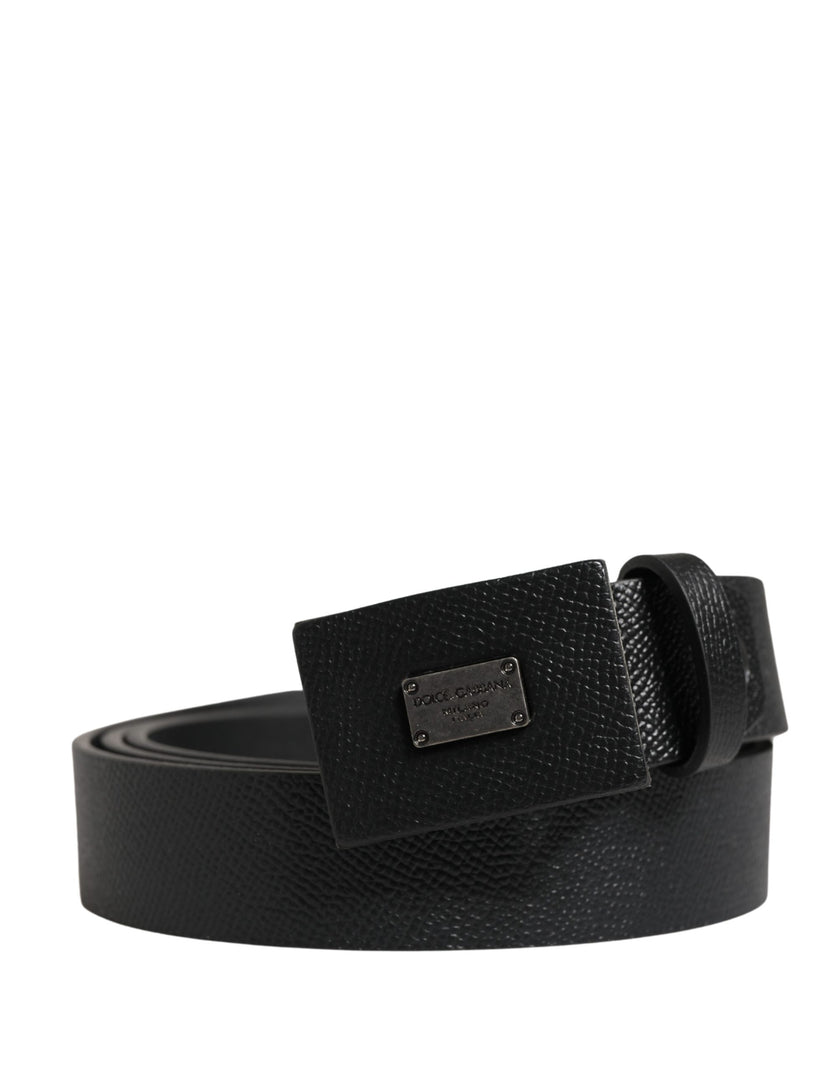 Dolce & Gabbana Herren-Gürtel aus schwarzem Kalbsleder mit quadratischer Schnalle