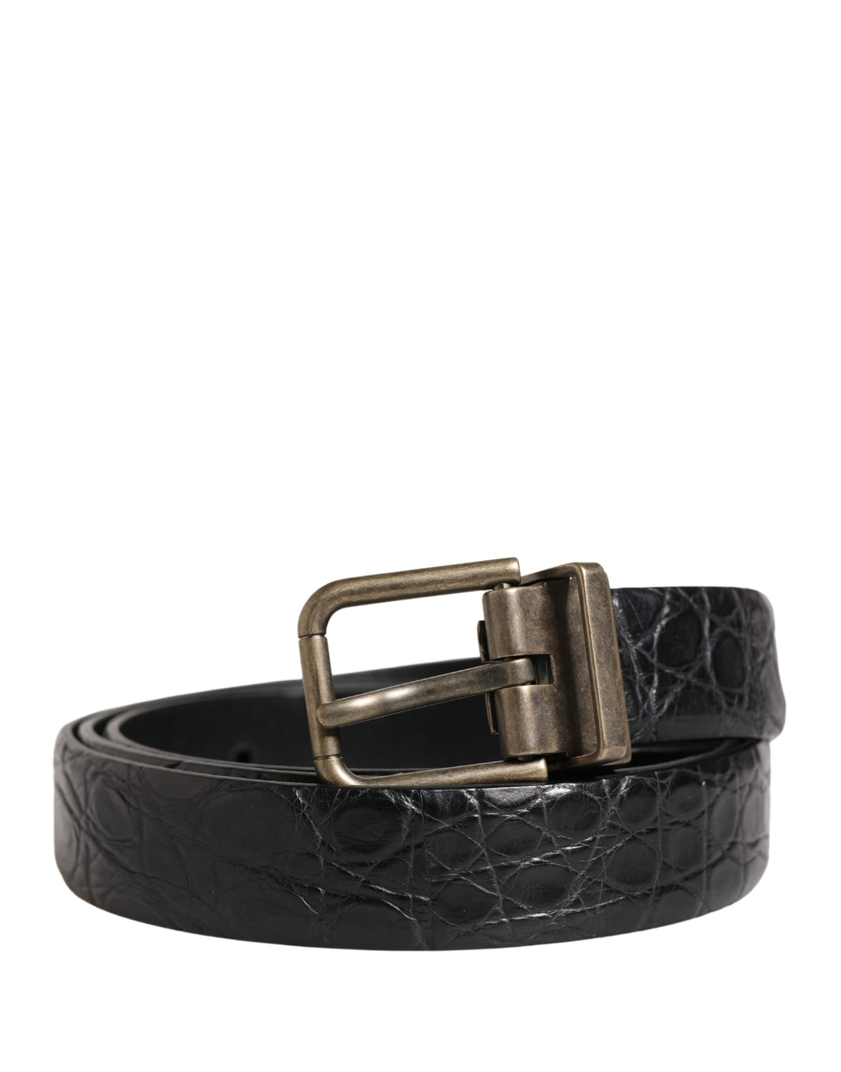 Dolce & Gabbana Men's Black Exotic Leather Belt with Metal Buckle