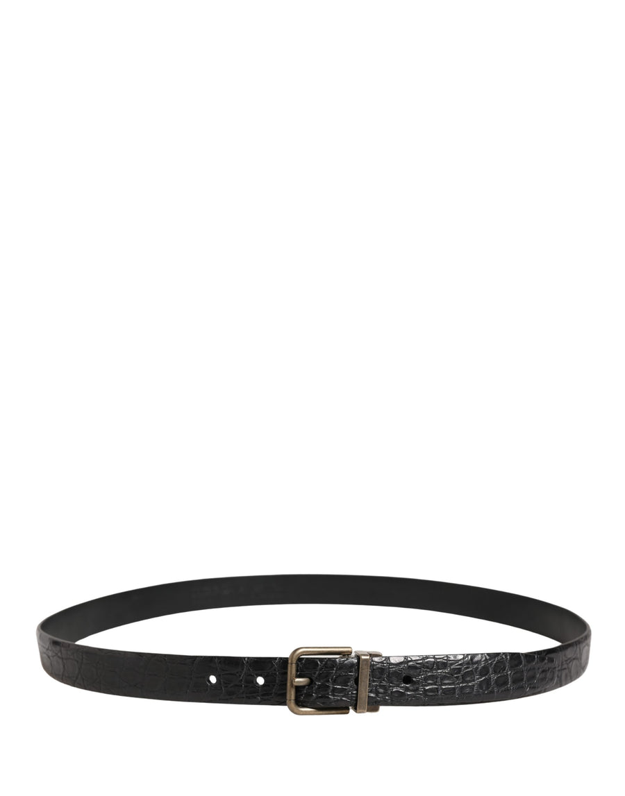 Dolce & Gabbana Men's Black Exotic Leather Belt with Metal Buckle
