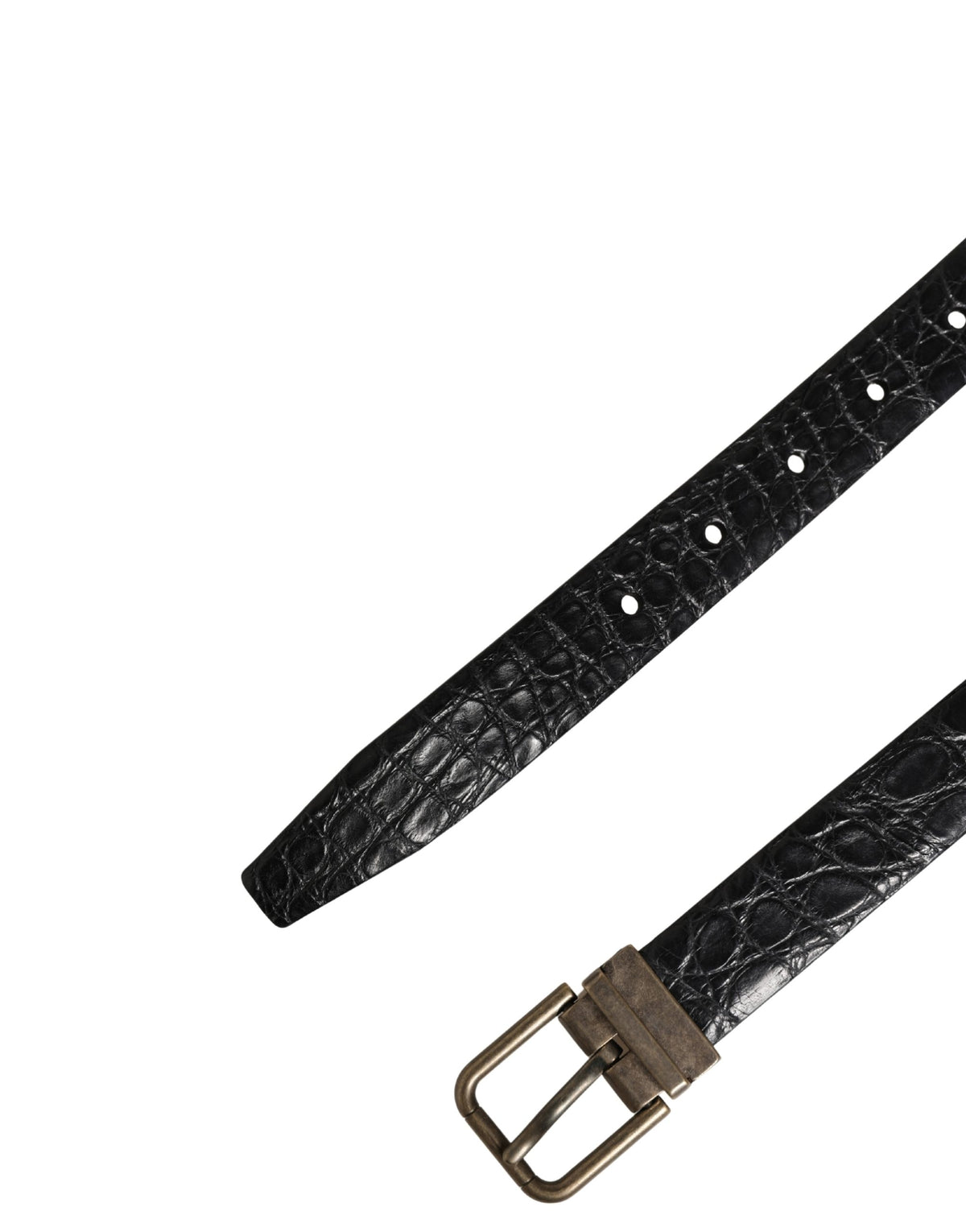 Dolce & Gabbana Men's Black Exotic Leather Belt with Metal Buckle
