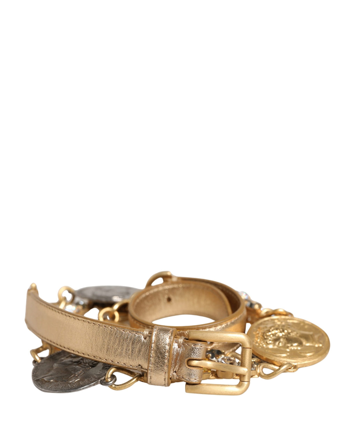 Dolce & Gabbana Belt with Gold Brass Chain Coins and Metal Buckle